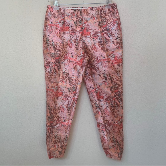 J. Crew Pink Butterfly Print Silk Tapered Pants - Picture 4 of 11